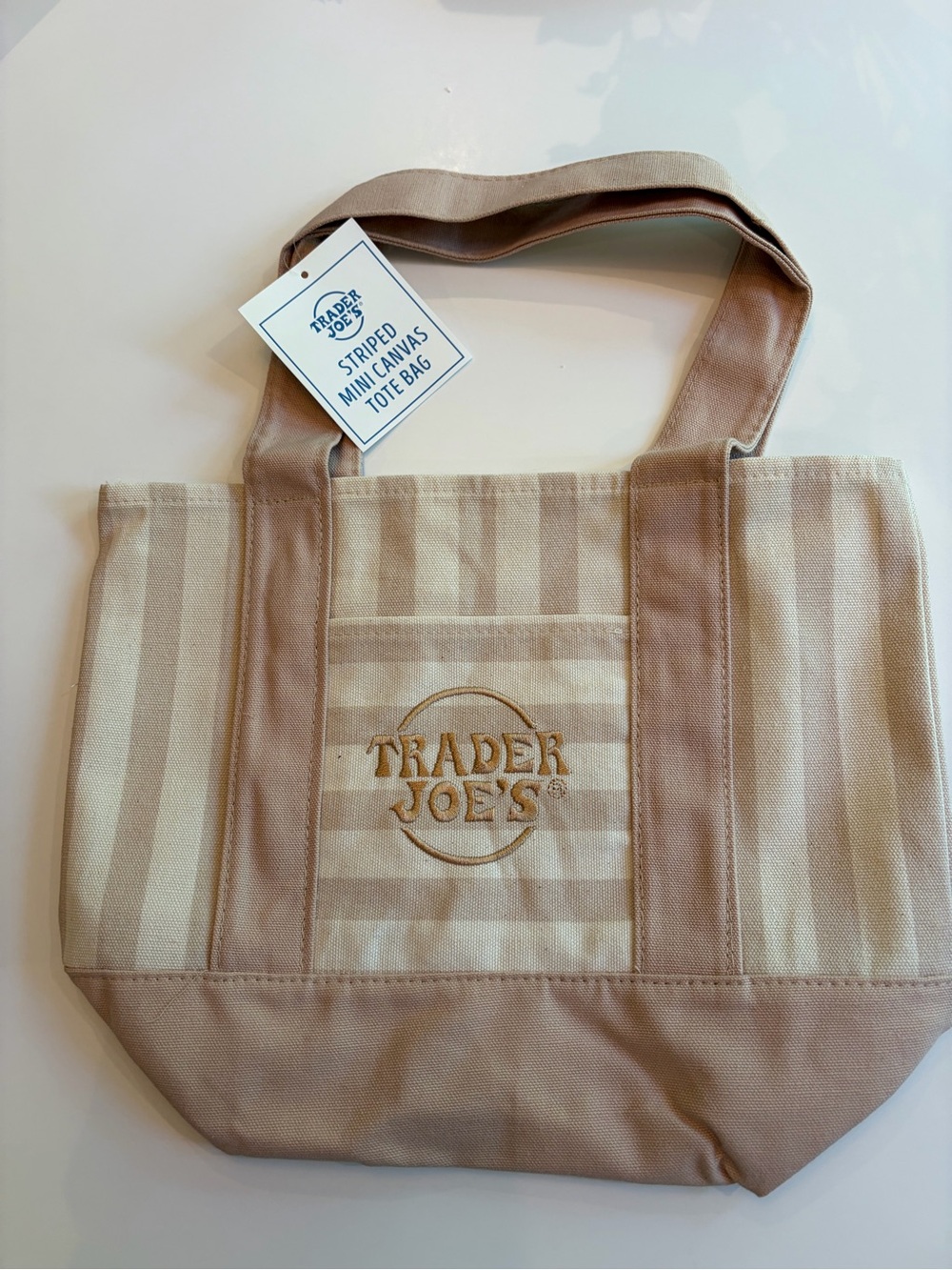 Trader Joe's Striped Mini Canvas Tote Bag - Beige